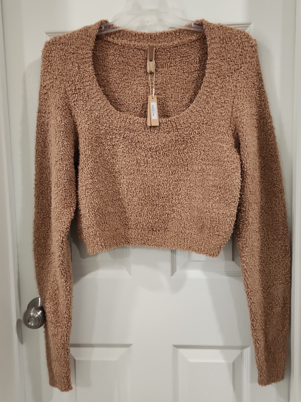 NWT SKIMS Cozy Knit Scoop Neck Long Sleeve Crop Top Camel Brown 4X/5X Plus Size